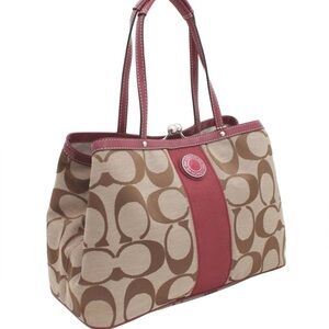 COACH SIGNATURE STRIPE FRAME CARRYALL PURSE F17424